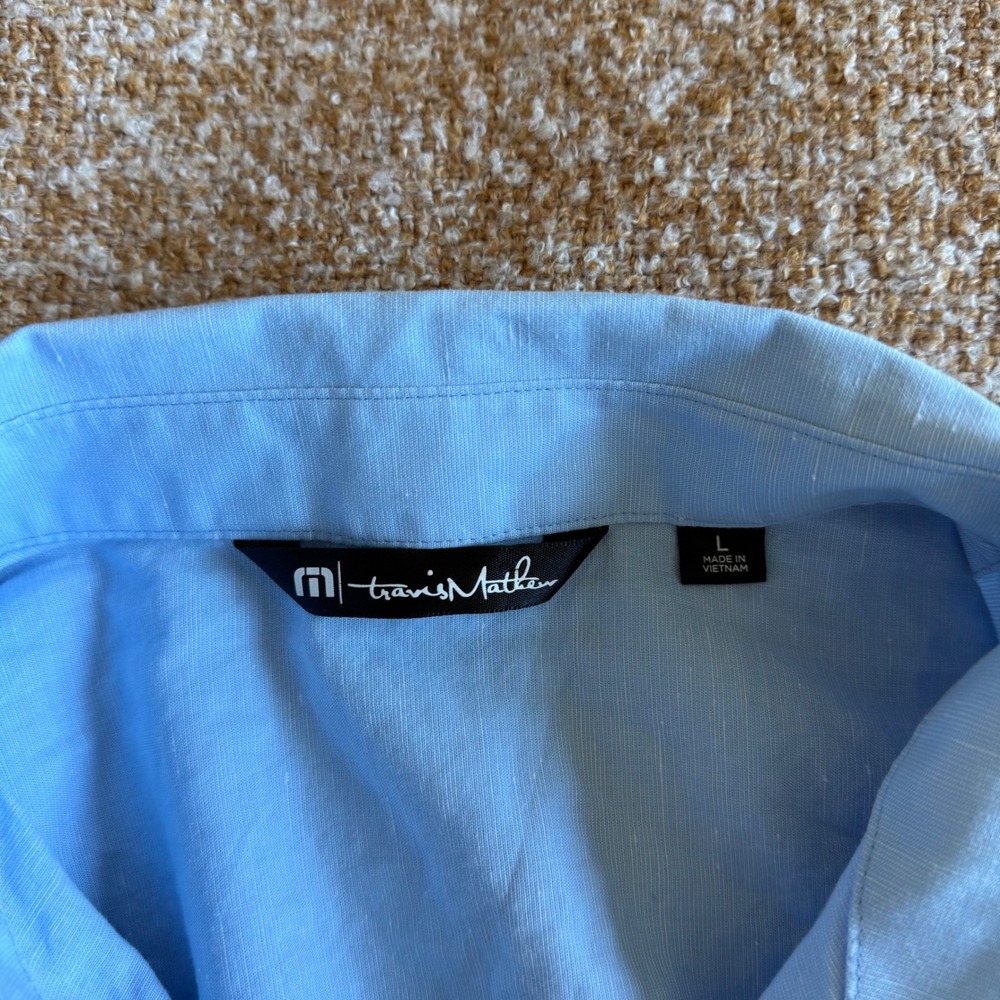 Travis Mathew Mens Light Blue Short Sleeve Button Down Cotton Blend Shirt Large - Picture 3 of 6